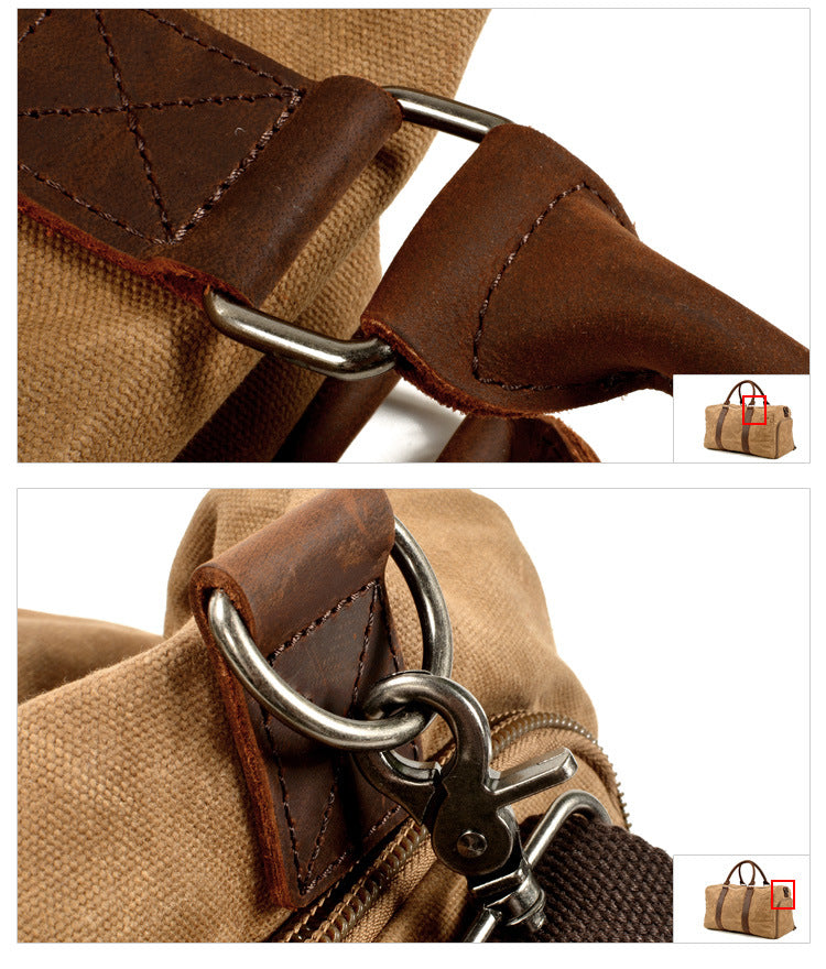 Men's Canvas Leather Bags for Traveling 6061-Canvas weekend bags-Khaki-Free Shipping Leatheretro