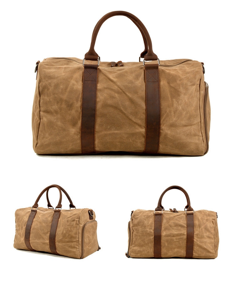 Men's Canvas Leather Bags for Traveling 6061-Canvas weekend bags-Khaki-Free Shipping Leatheretro