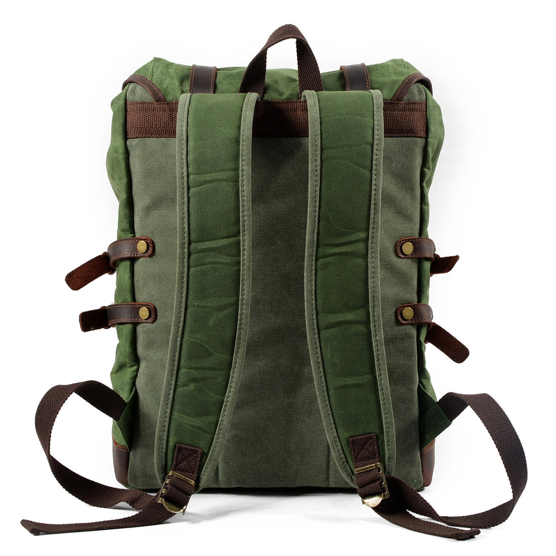 Leisure Leather Canvas Hiking Backpack 9159-Leather Canvas Backpack-Green-Free Shipping Leatheretro