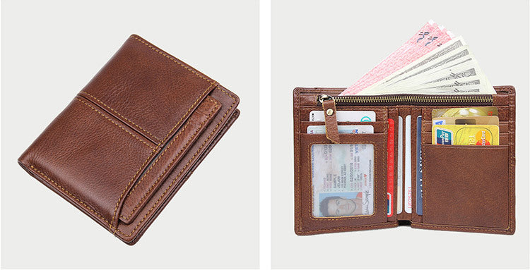 Vintage Cowhide Leaher Short Wallets 8107-Handbags, Wallets & Cases-Vertical-Chocolate-Free Shipping Leatheretro