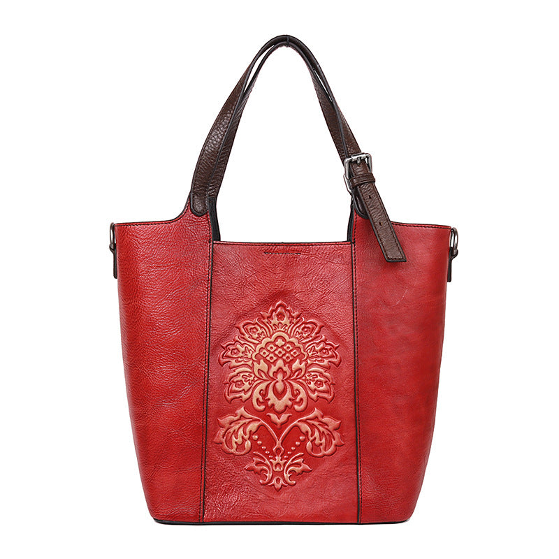 Vintage Hand Rubbing Cowhide Leather Tote Bags 8078-Leather Handbag for Women-Red-Free Shipping Leatheretro
