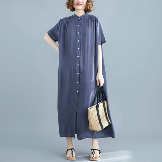 Simple Design Summer Plus Sizes Long Shirt Dresses-Dresses-Blue-One Size-Free Shipping Leatheretro