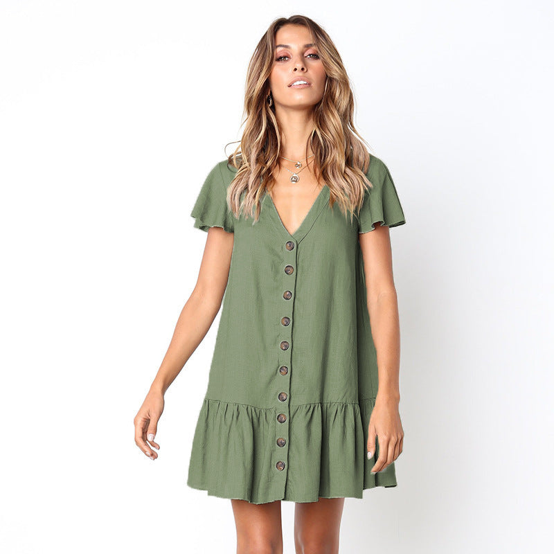 Summer Short Sleeves Women Short Daily Dresses-Dresses-Green-S-Free Shipping Leatheretro