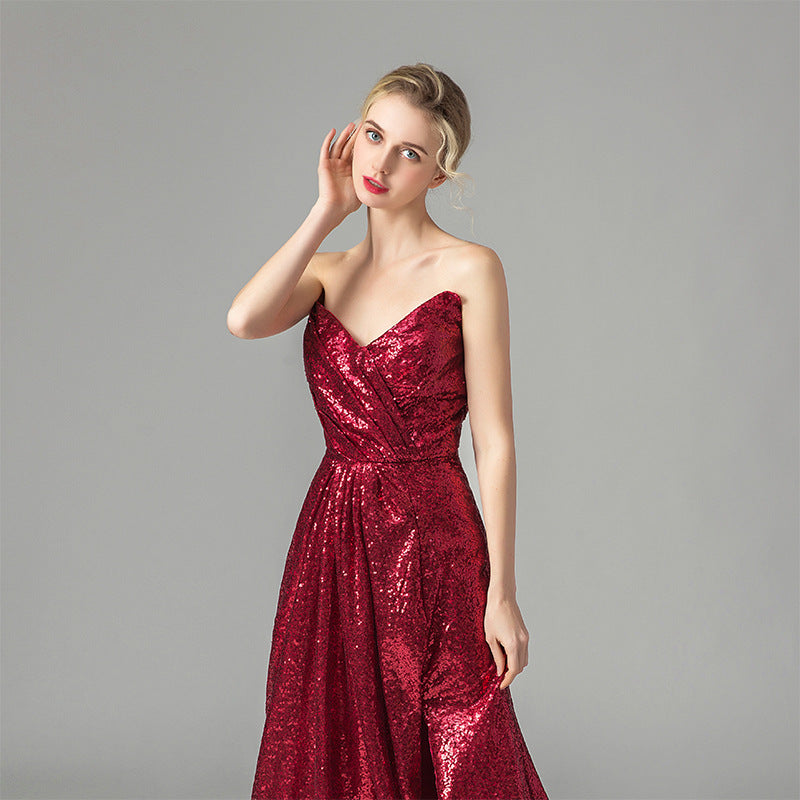 Sexy Women Red Strapless Long Evening Party Dresses-Dresses-Red-US2-Free Shipping Leatheretro