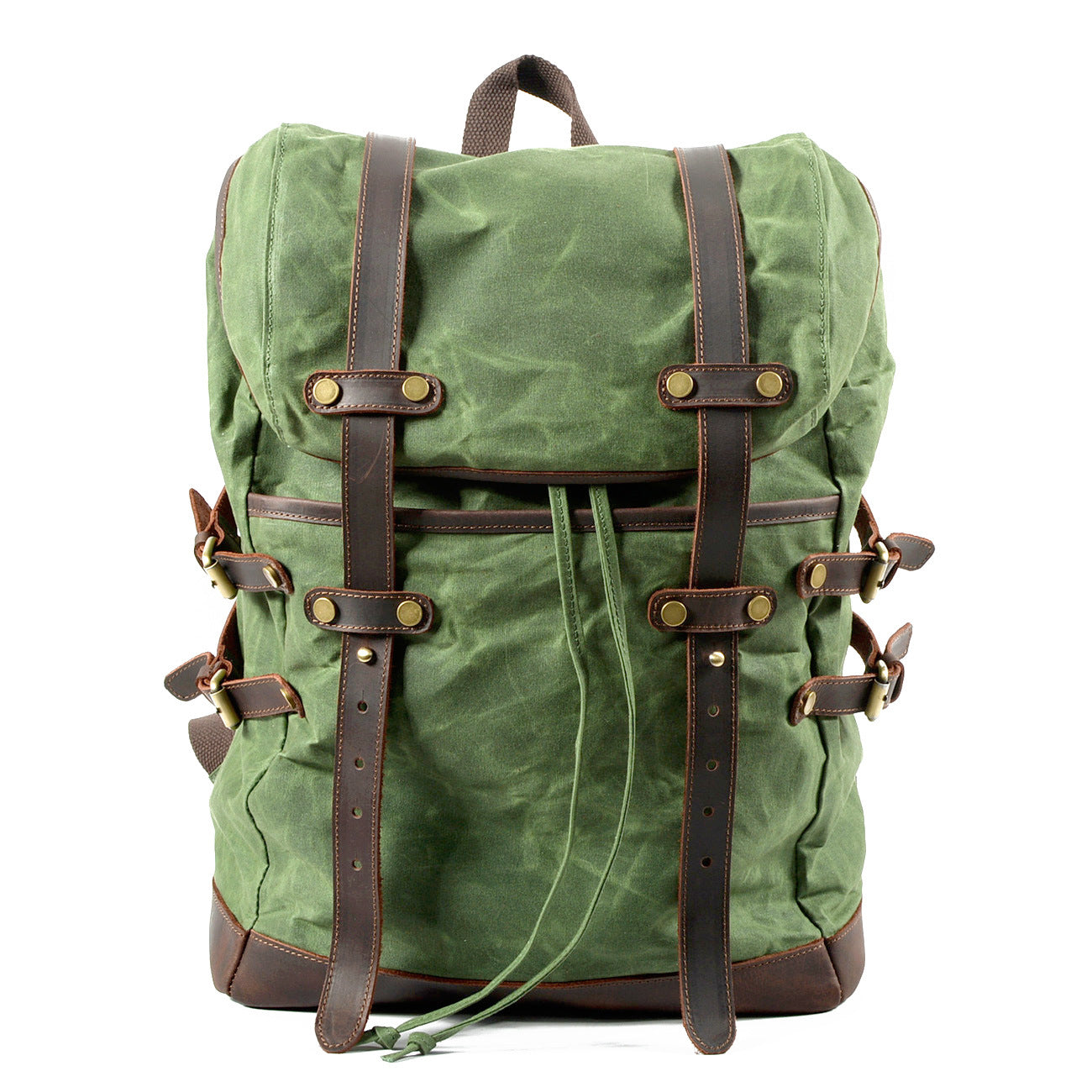 Leisure Leather Canvas Hiking Backpack 9159-Leather Canvas Backpack-Green-Free Shipping Leatheretro