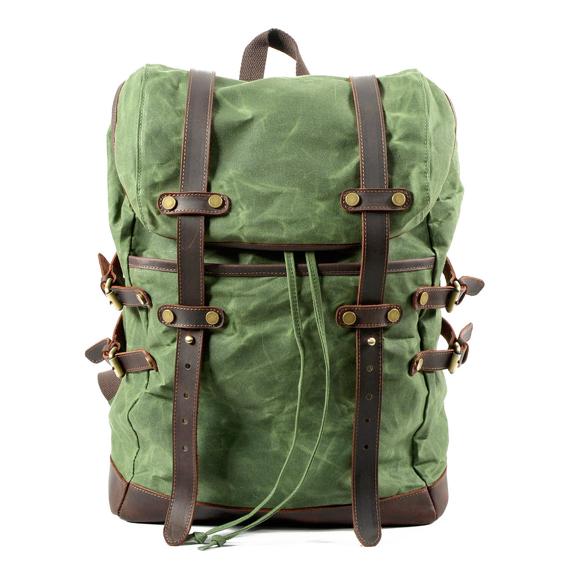 Leisure Leather Canvas Hiking Backpack 9159-Leather Canvas Backpack-Green-Free Shipping Leatheretro