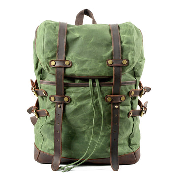 Leisure Leather Canvas Hiking Backpack 9159-Leather Canvas Backpack-Green-Free Shipping Leatheretro