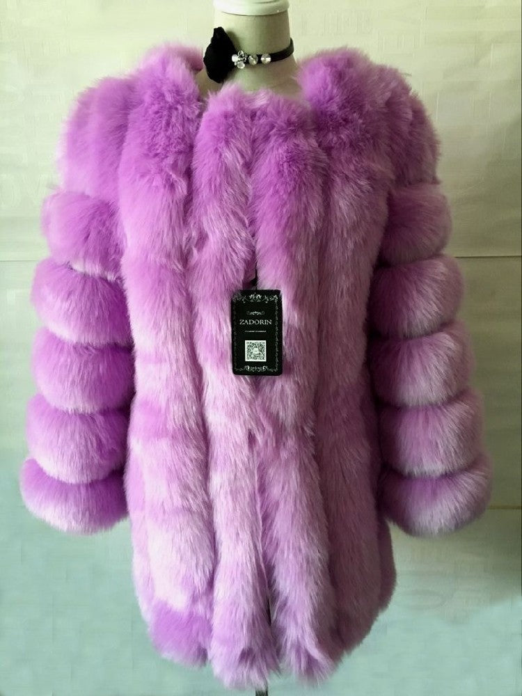 Artificial Fox Fur Women Winter Overcoat-Outerwear-Purple-S-Free Shipping Leatheretro