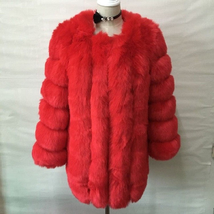 Artificial Fox Fur Women Winter Overcoat-Outerwear-Red-S-Free Shipping Leatheretro