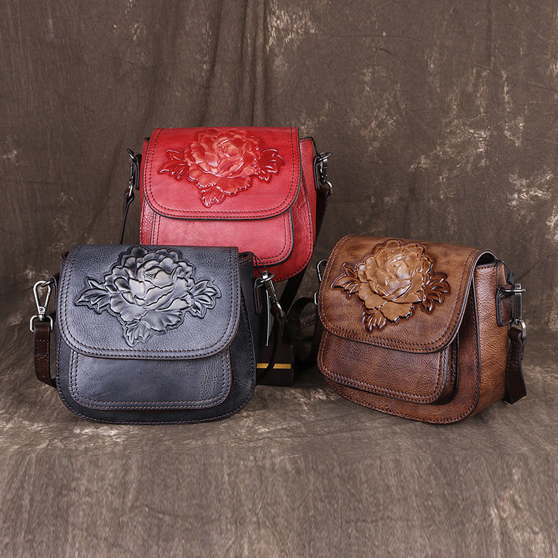 Embossing Design Vintage Leather Shoulder Bags 8078-Handbags-Red-Free Shipping Leatheretro