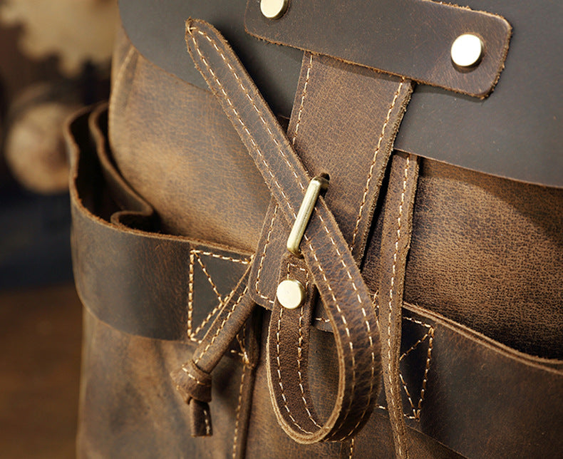 Handmade Leisure Vintage Leather Backpacks-Backpack-Dark Brown-Big-Free Shipping Leatheretro