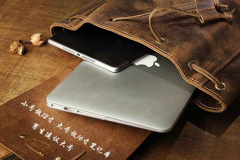 Handmade Leisure Vintage Leather Backpacks-Backpack-Dark Brown-Big-Free Shipping Leatheretro