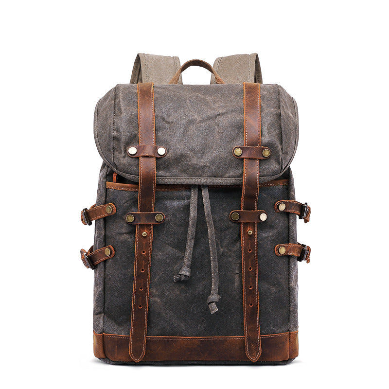 Men Outdoor Hiking Leather Canvas Backpack CT0015-Leather Canvas Backpack-Army Green-Free Shipping Leatheretro