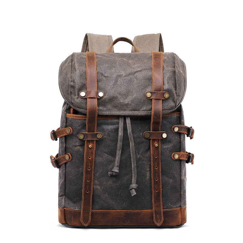 Men Outdoor Hiking Leather Canvas Backpack CT0015-Leather Canvas Backpack-Coffee-Free Shipping Leatheretro