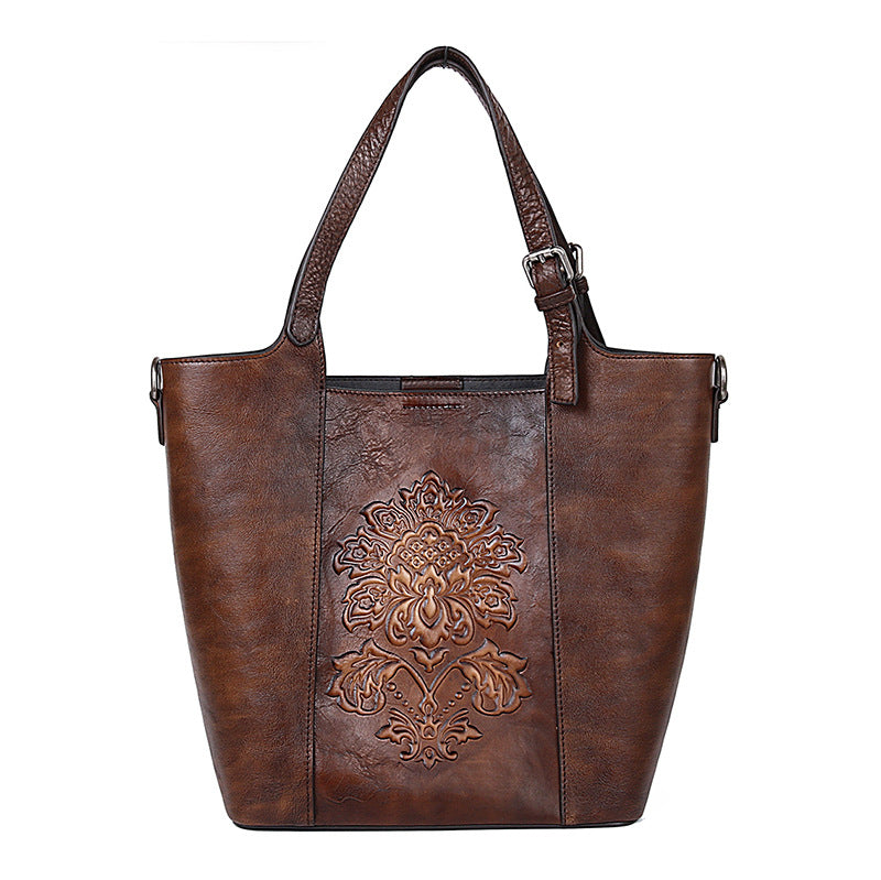 Vintage Hand Rubbing Cowhide Leather Tote Bags 8078-Leather Handbag for Women-Coffee-Free Shipping Leatheretro