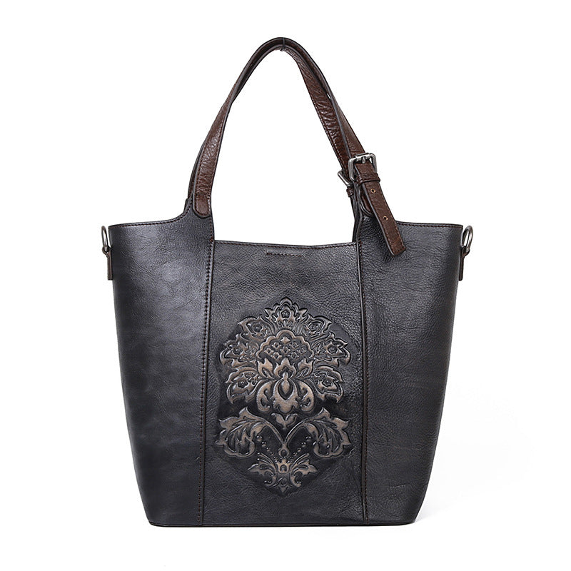 Vintage Hand Rubbing Cowhide Leather Tote Bags 8078-Leather Handbag for Women-Gray-Free Shipping Leatheretro