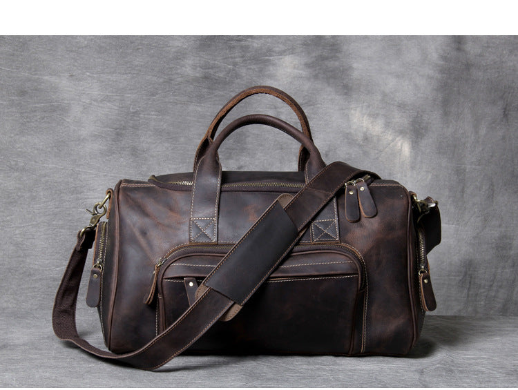Handmade Vintage Leather Weekend Traveling Bags 1901-Leather Duffle Bag-Dark Brown-Free Shipping Leatheretro