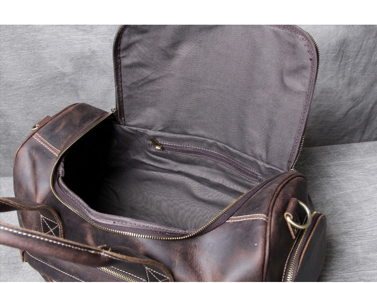 Handmade Vintage Leather Weekend Traveling Bags 1901-Leather Duffle Bag-Dark Brown-Free Shipping Leatheretro
