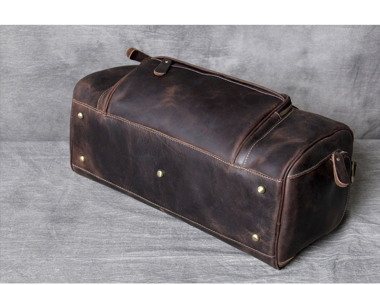Handmade Vintage Leather Weekend Traveling Bags 1901-Leather Duffle Bag-Dark Brown-Free Shipping Leatheretro