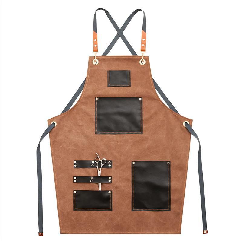 Leather Canvas Apron for Workman P248-Canvas Aprons-Brown-Free Shipping Leatheretro