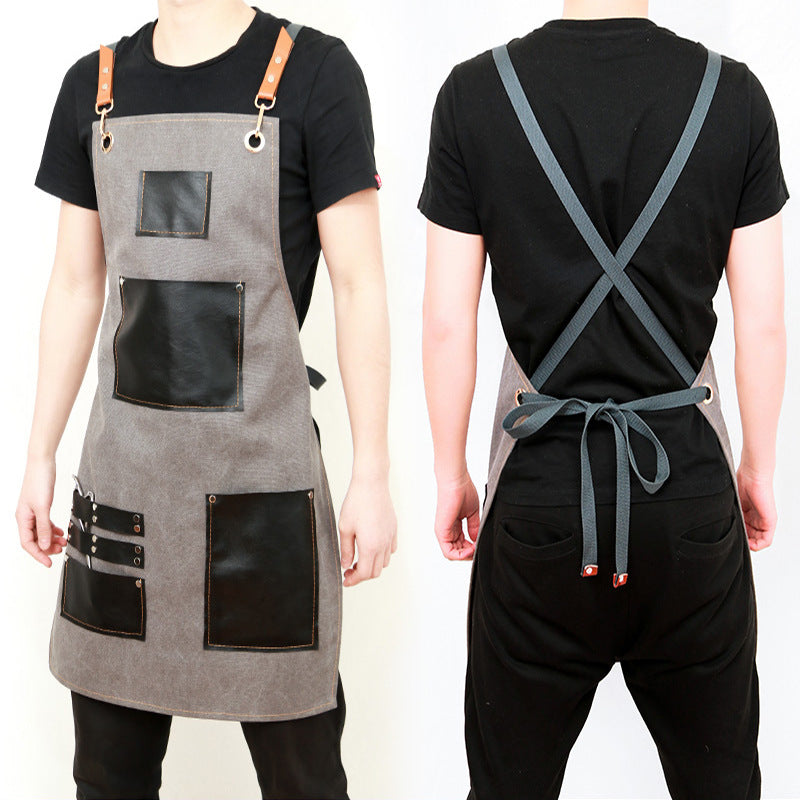 Leather Canvas Apron for Workman P248-Canvas Aprons-Gray-Free Shipping Leatheretro
