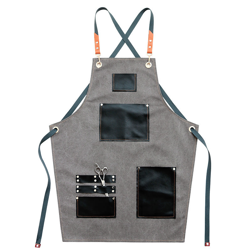 Leather Canvas Apron for Workman P248-Canvas Aprons-Gray-Free Shipping Leatheretro