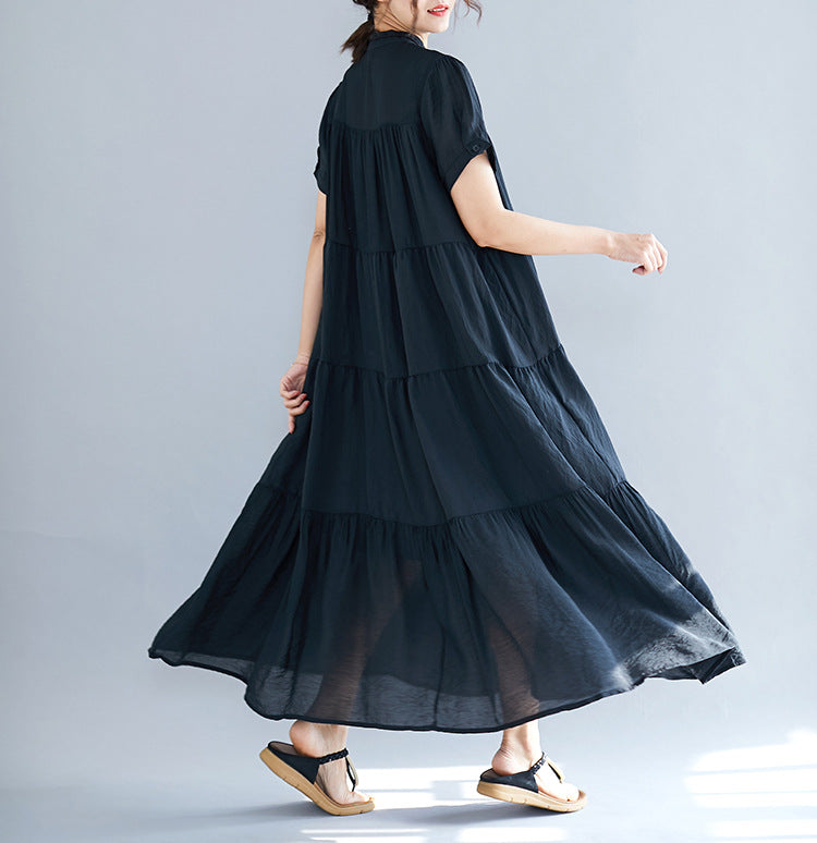 Summer Plus Sizes Black Elegant Long Dresses-Dresses-Black-One Size-Free Shipping Leatheretro