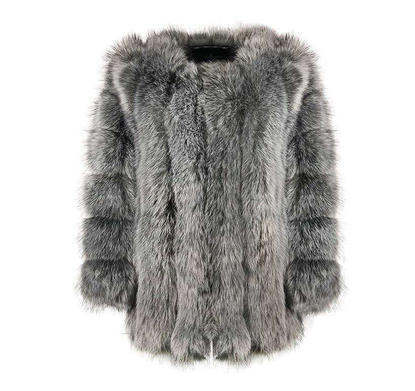Artificial Fox Fur Women Winter Overcoat-Outerwear-Silver-S-Free Shipping Leatheretro