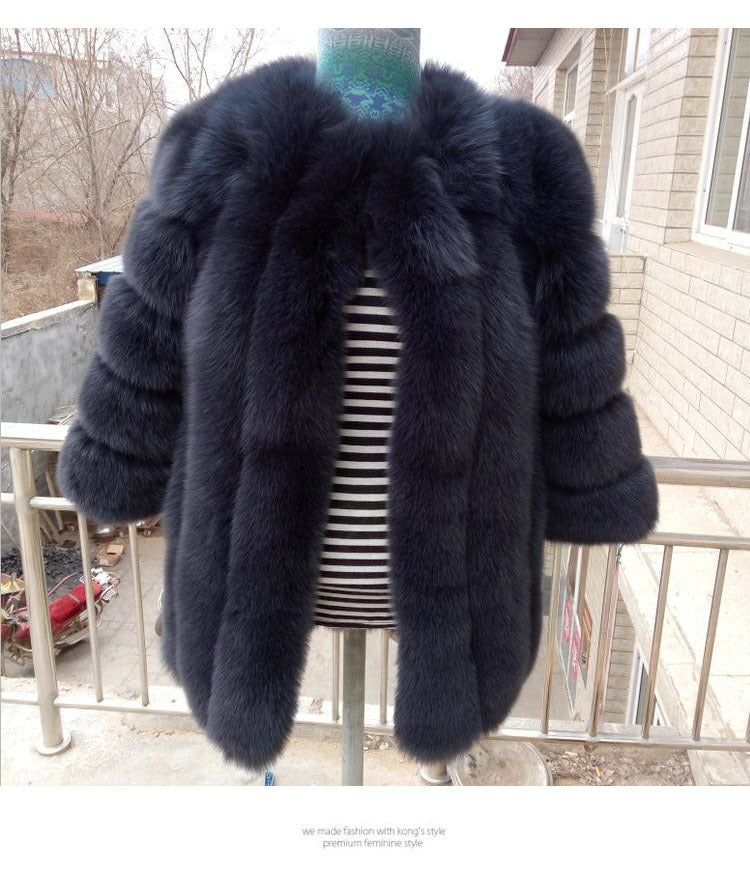 Artificial Fox Fur Women Winter Overcoat-Outerwear-Blue-S-Free Shipping Leatheretro