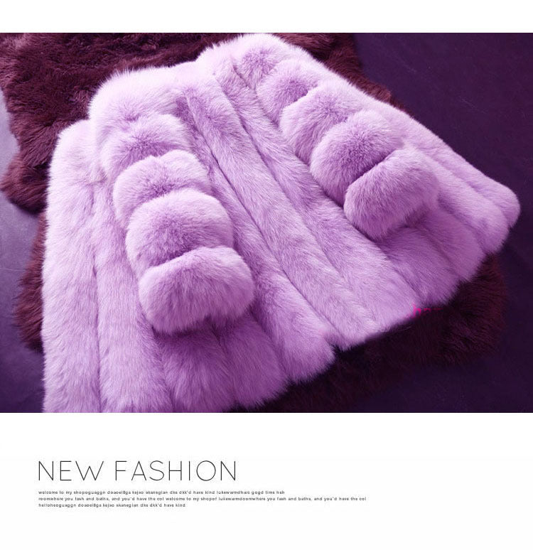 Artificial Fox Fur Women Winter Overcoat-Outerwear-Pink-S-Free Shipping Leatheretro