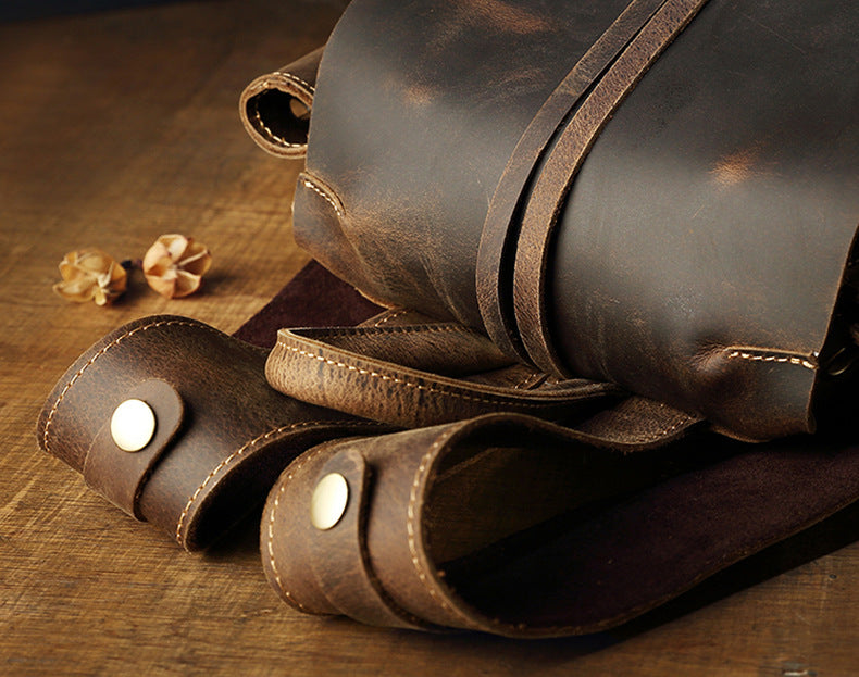 Handmade Leisure Vintage Leather Backpacks-Backpack-Dark Brown-Big-Free Shipping Leatheretro