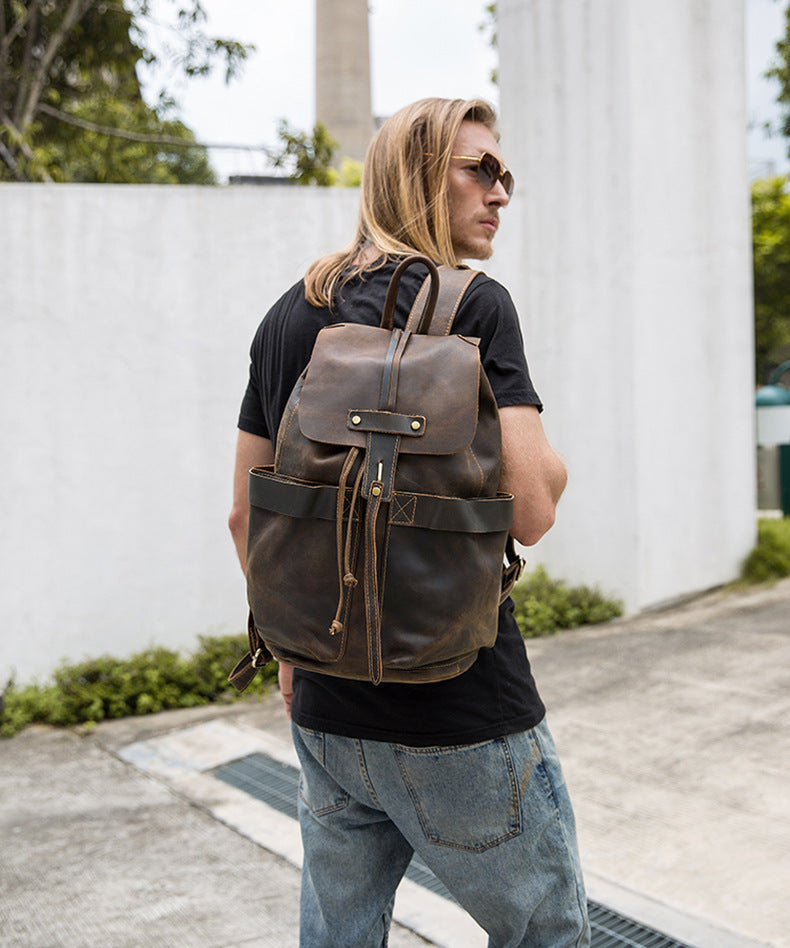 Handmade Leisure Vintage Leather Backpacks-Backpack-Dark Brown-Big-Free Shipping Leatheretro