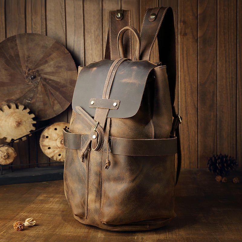 Handmade Leisure Vintage Leather Backpacks-Backpack-Dark Brown-Big-Free Shipping Leatheretro