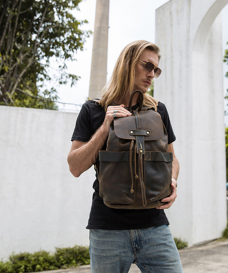 Handmade Leisure Vintage Leather Backpacks-Backpack-Dark Brown-Big-Free Shipping Leatheretro