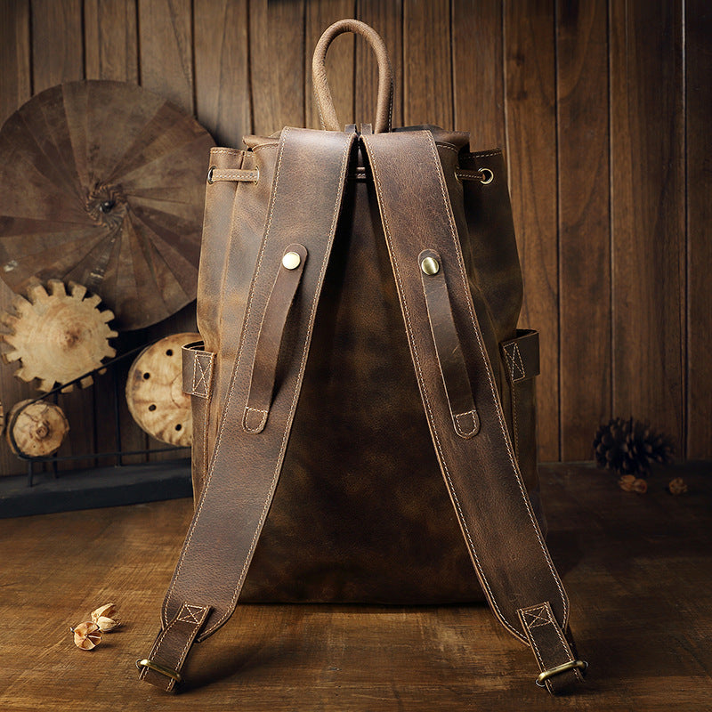Handmade Leisure Vintage Leather Backpacks-Backpack-Dark Brown-Big-Free Shipping Leatheretro