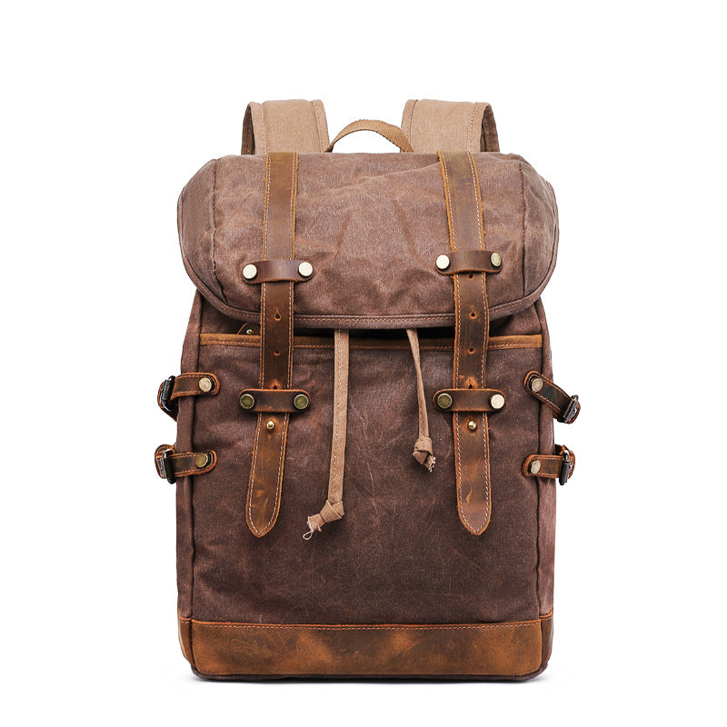 Men Outdoor Hiking Leather Canvas Backpack CT0015-Leather Canvas Backpack-Coffee-Free Shipping Leatheretro
