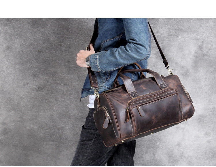Handmade Vintage Leather Weekend Traveling Bags 1901-Leather Duffle Bag-Dark Brown-Free Shipping Leatheretro