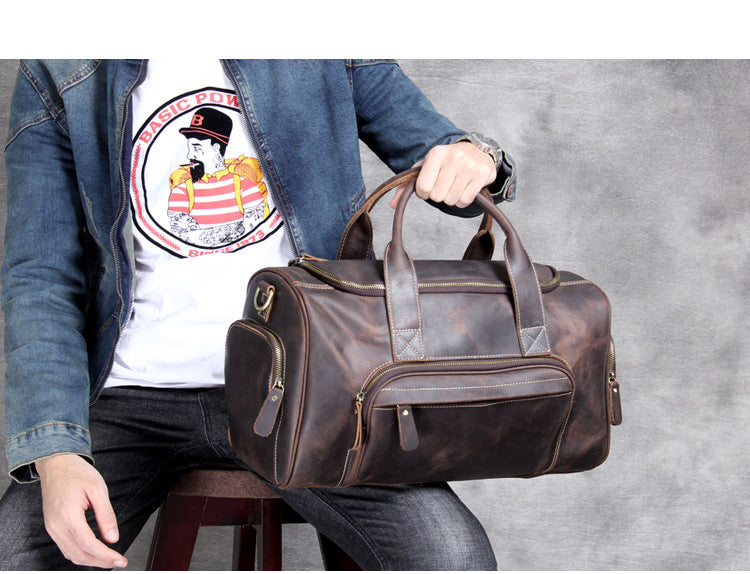 Handmade Vintage Leather Weekend Traveling Bags 1901-Leather Duffle Bag-Dark Brown-Free Shipping Leatheretro