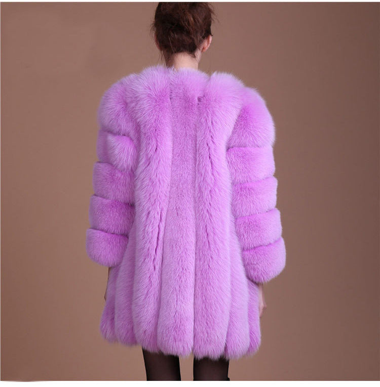 Artificial Fox Fur Women Winter Overcoat-Outerwear-Pink-S-Free Shipping Leatheretro