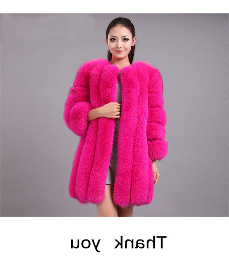 Artificial Fox Fur Women Winter Overcoat-Outerwear-Rose Red-S-Free Shipping Leatheretro