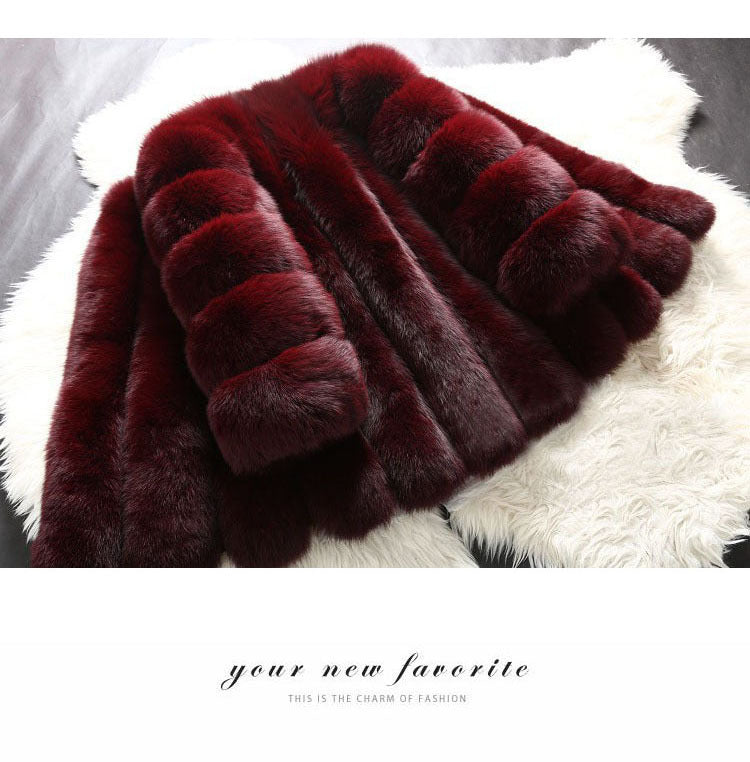 Artificial Fox Fur Women Winter Overcoat-Outerwear-Pink-S-Free Shipping Leatheretro