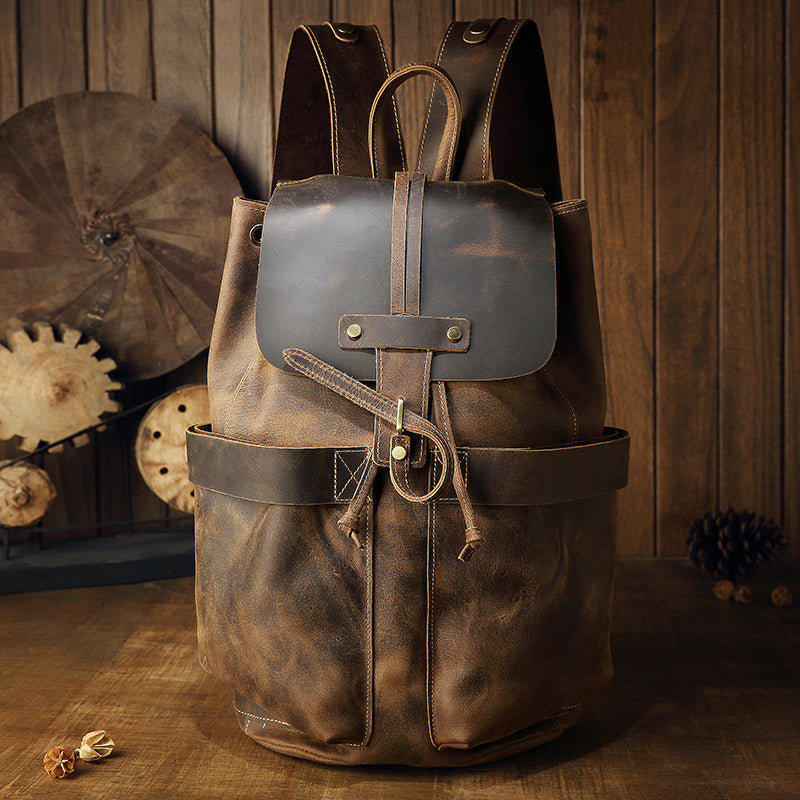 Handmade Leisure Vintage Leather Backpacks-Backpack-Dark Brown-Big-Free Shipping Leatheretro