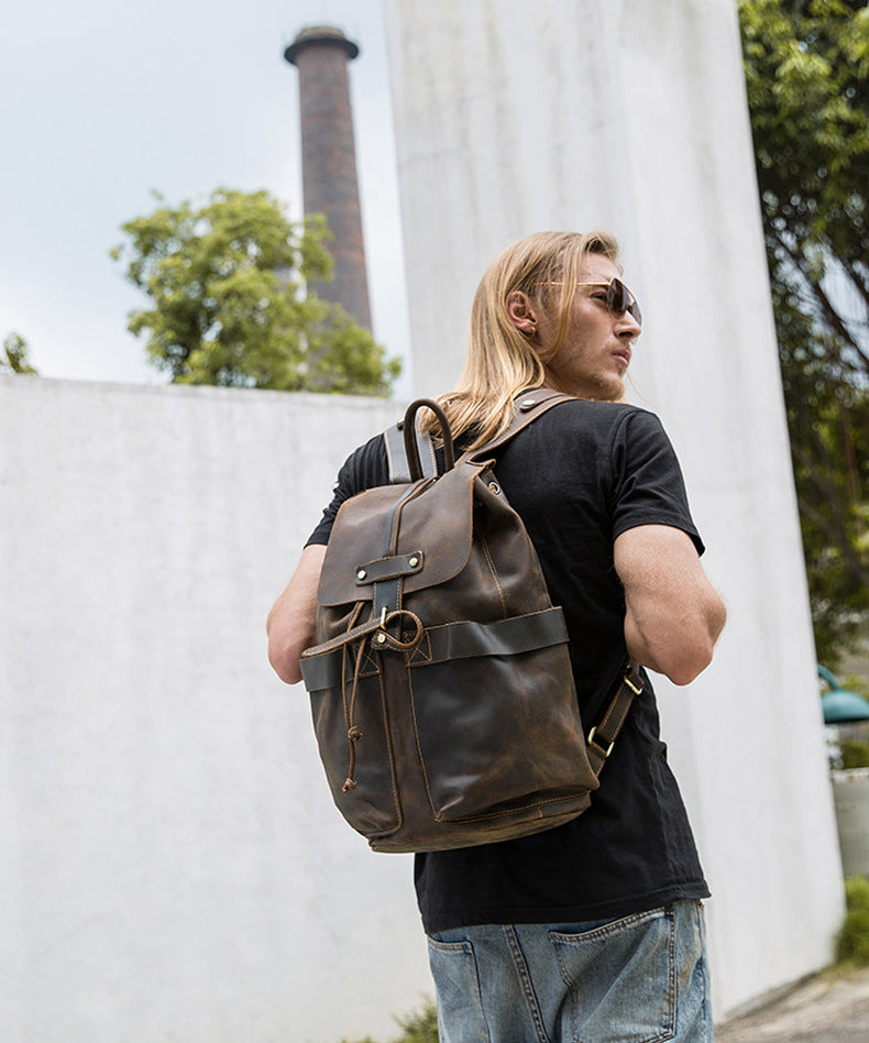 Handmade Leisure Vintage Leather Backpacks-Backpack-Dark Brown-Big-Free Shipping Leatheretro