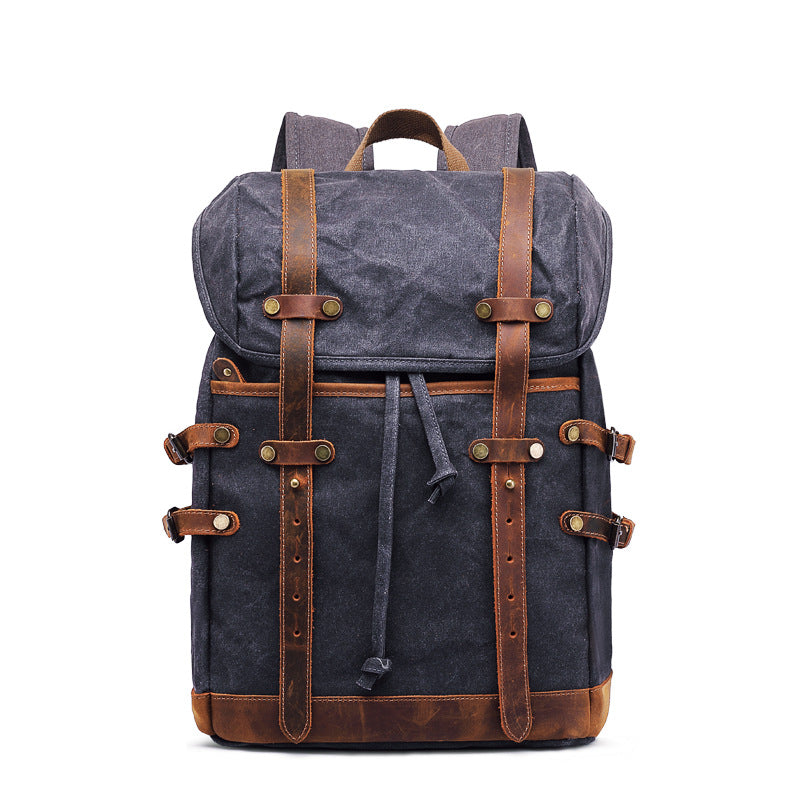 Men Outdoor Hiking Leather Canvas Backpack CT0015-Leather Canvas Backpack-Gray-Free Shipping Leatheretro