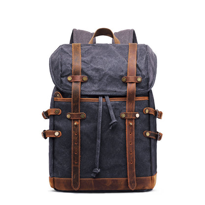 Men Outdoor Hiking Leather Canvas Backpack CT0015-Leather Canvas Backpack-Gray-Free Shipping Leatheretro
