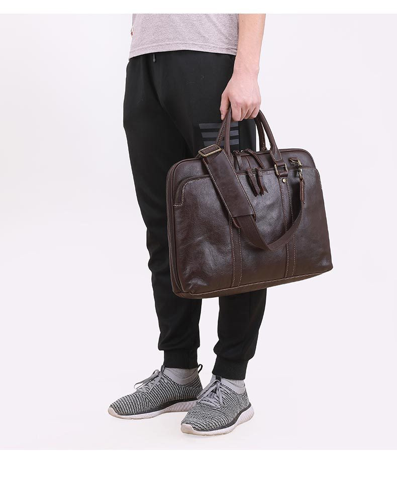 Retro Leather Business Briefcase B-8150-Leather Briefcase-Coffee-Free Shipping Leatheretro