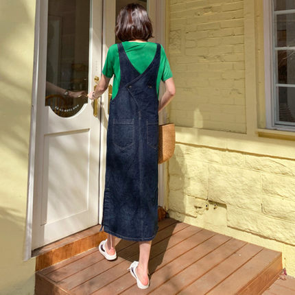 Casual Women A Line Long Jean Dresses-Dresses-Dark Blue-S-Free Shipping Leatheretro