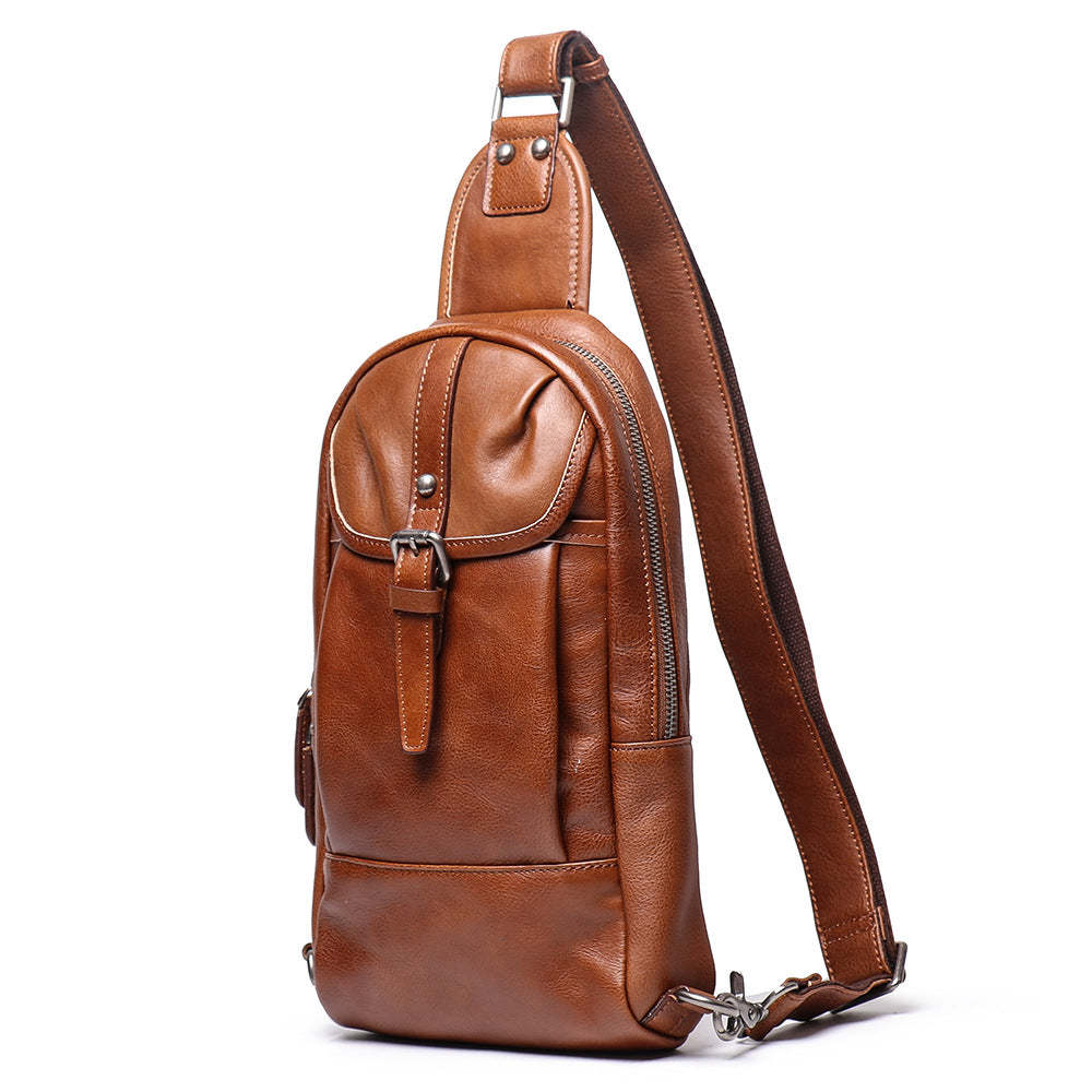 Handmade Leather Shoulder Male Chest Bags L9015-Brwon-Free Shipping Leatheretro