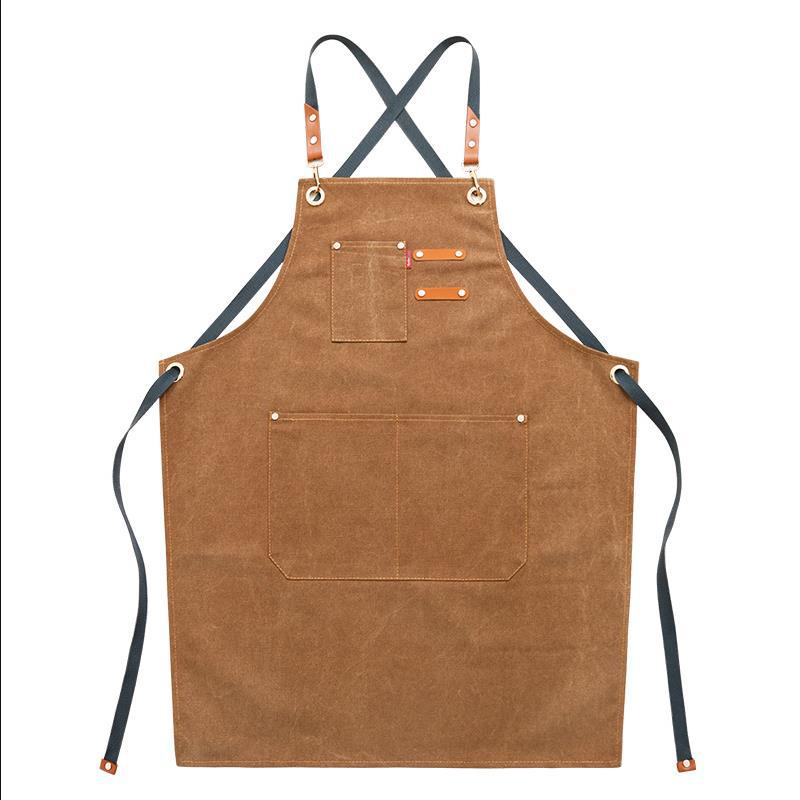 Demin Canvas Handmade Work Apron P247-Canvas Apron-Brown-Free Shipping Leatheretro