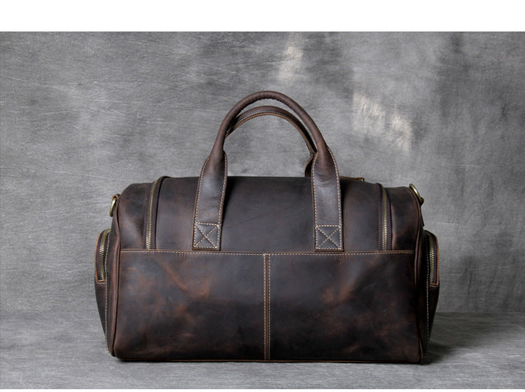 Handmade Vintage Leather Weekend Traveling Bags 1901-Leather Duffle Bag-Dark Brown-Free Shipping Leatheretro